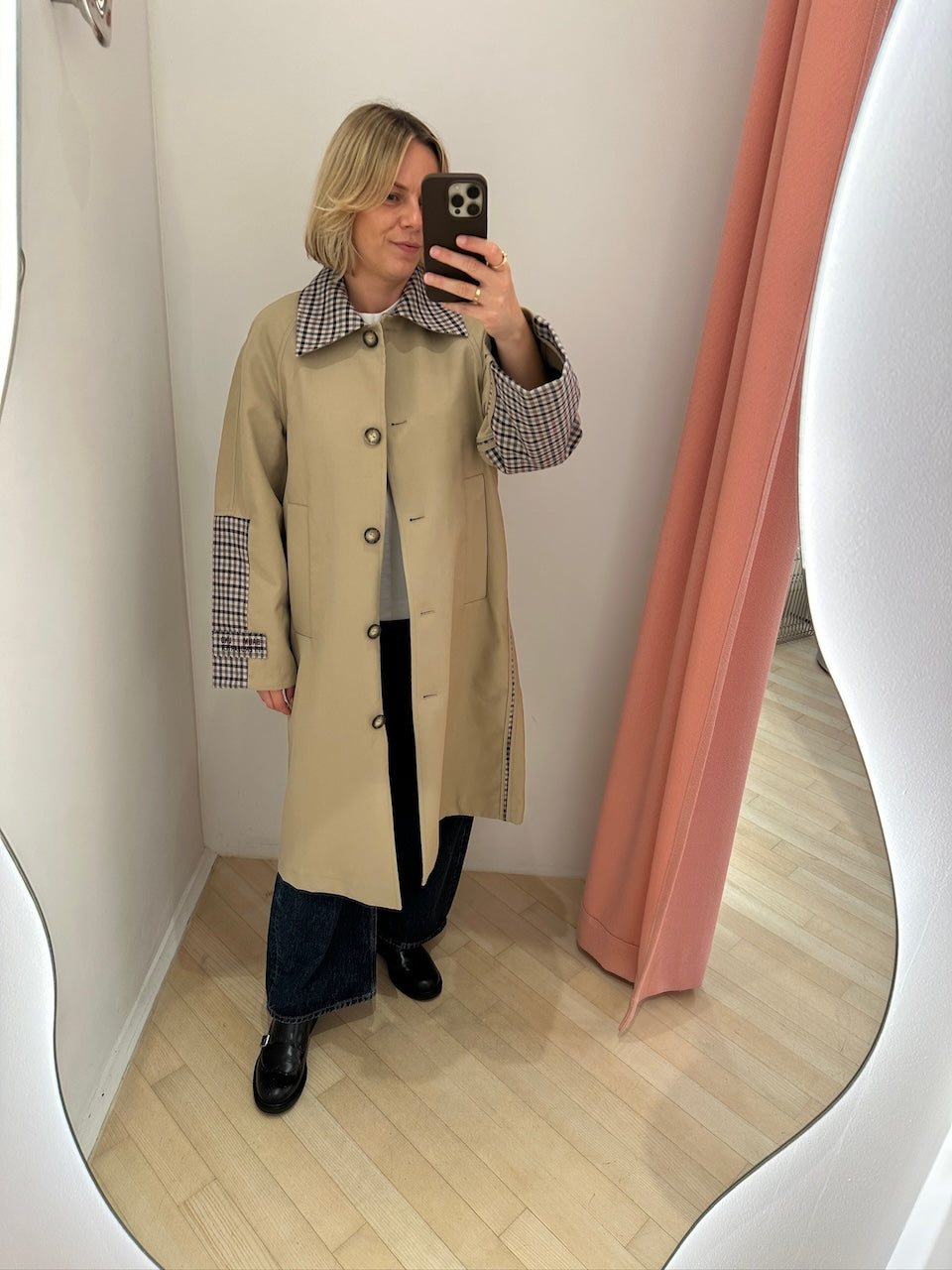 Donnie Trench Coat brown camel check