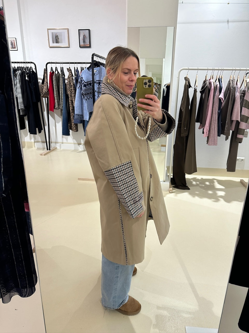 Donnie Trench Coat brown camel check