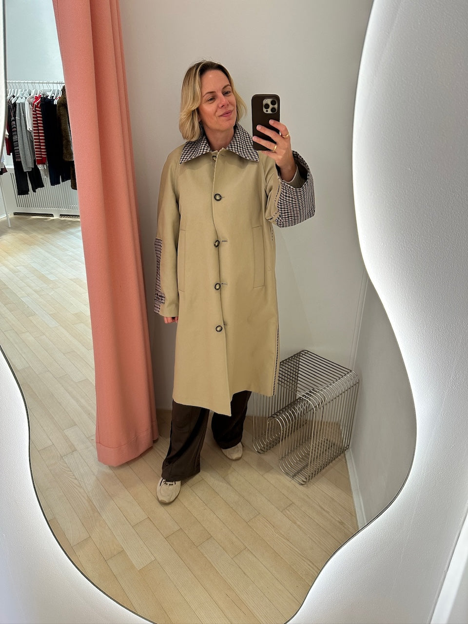 Donnie Trench Coat brown camel check