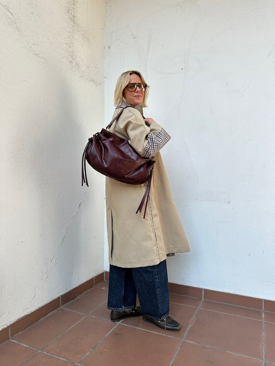 Donnie Trench Coat brown camel check