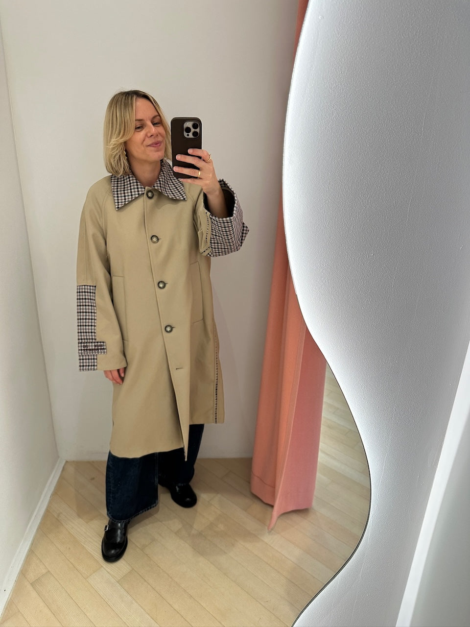 Donnie Trench Coat brown camel check