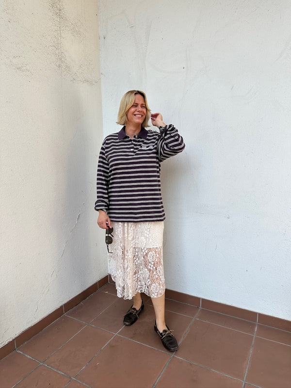 Jeanne Polo plum polo stripe