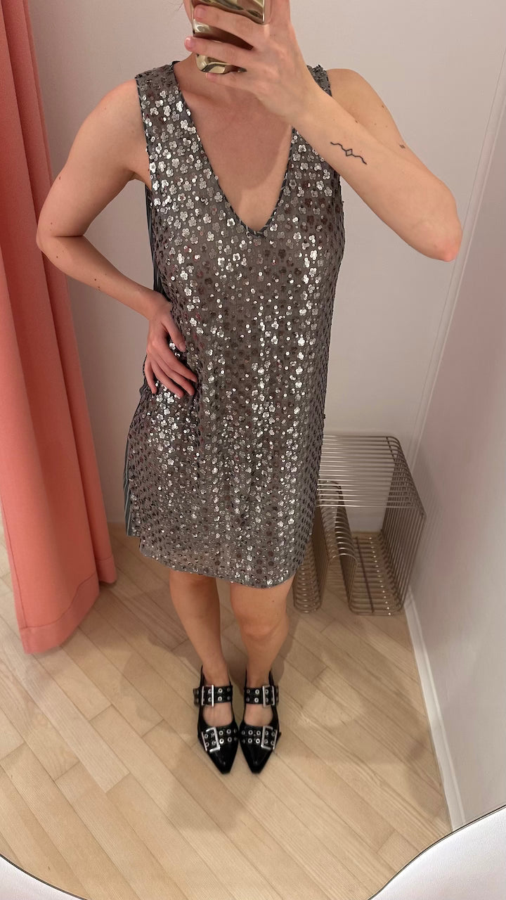 Jolietta Dress silver flower sequins