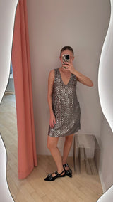 Jolietta Dress silver flower sequins
