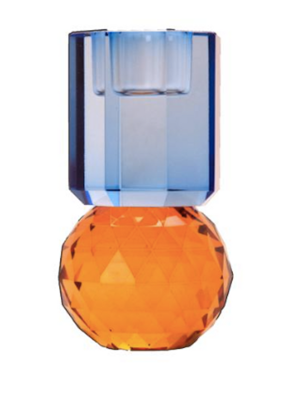 Kerzenhalter Kristall rund bernstein/kobalt
