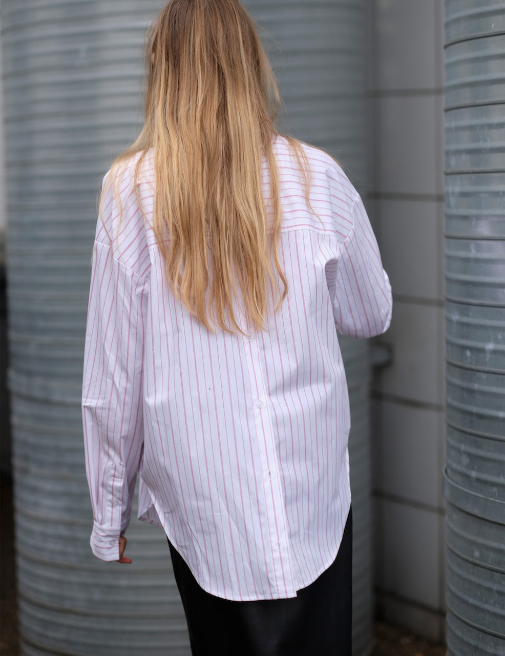 Ray Oversized Shirt red/white thin stripes