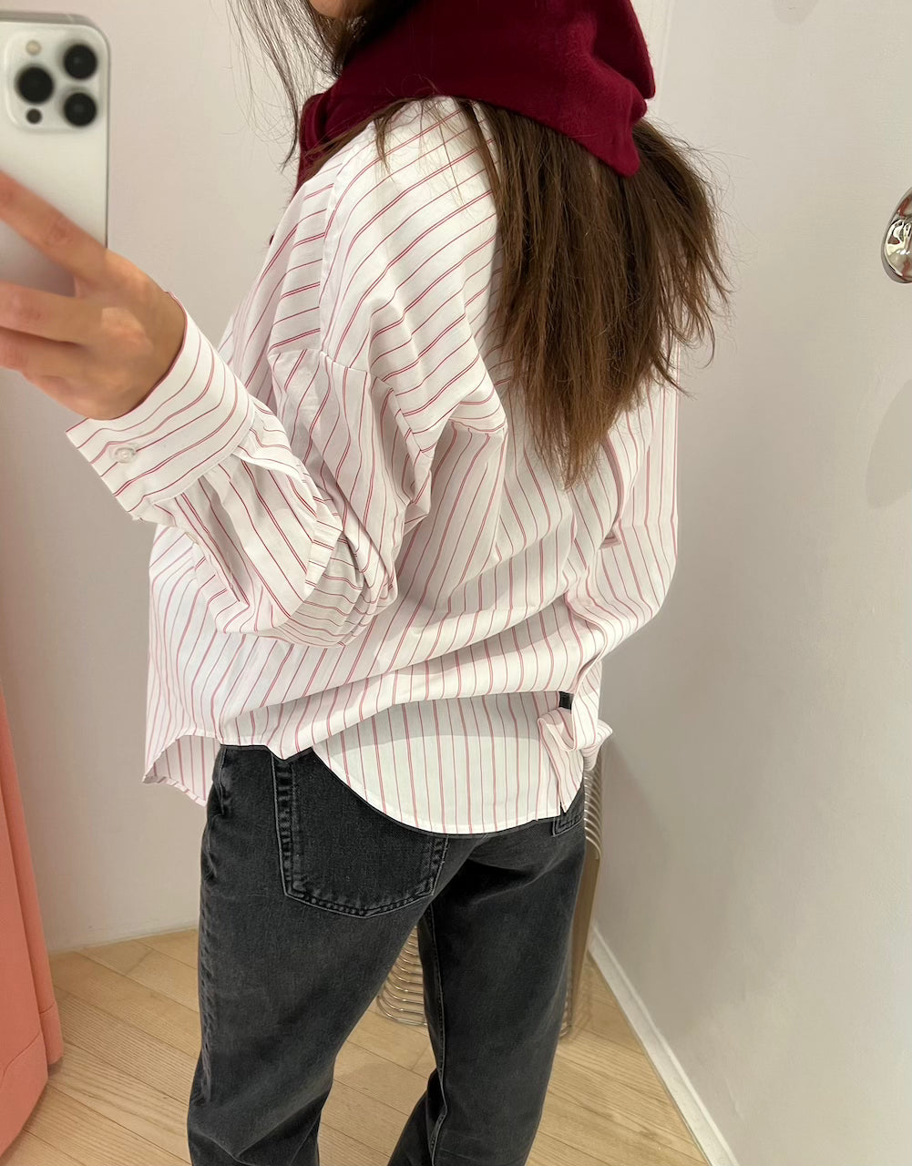 Ray Oversized Shirt red/white thin stripes