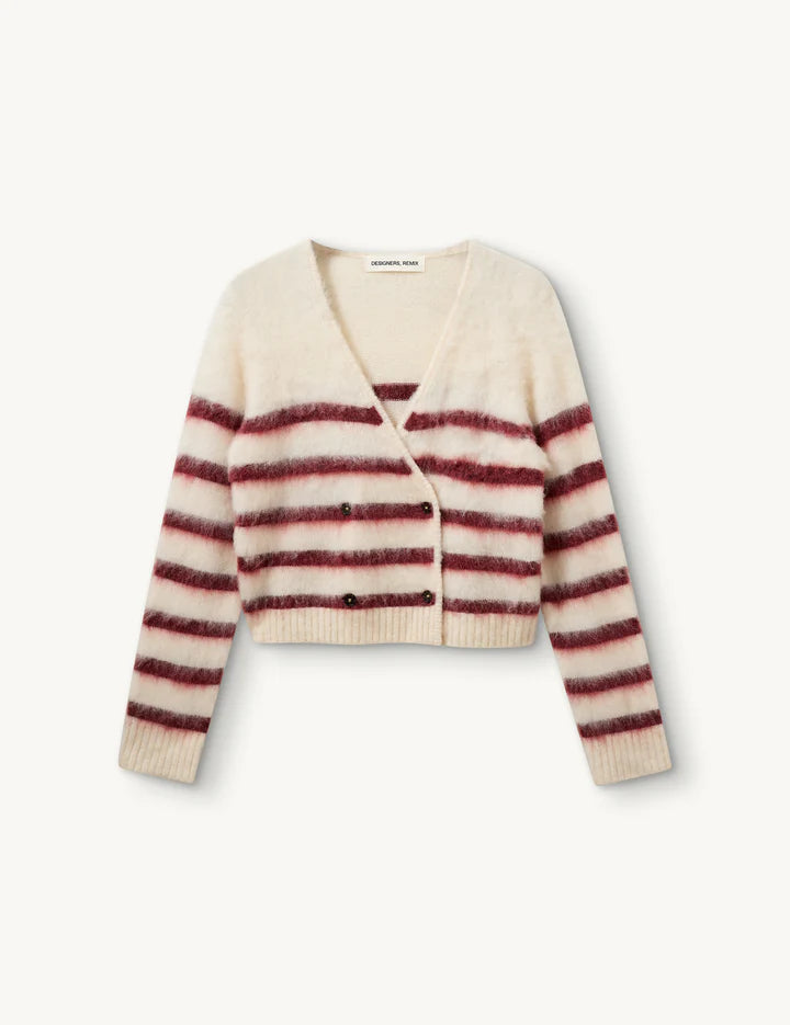 Verona Brushed Jacket cream/burgundy stripe