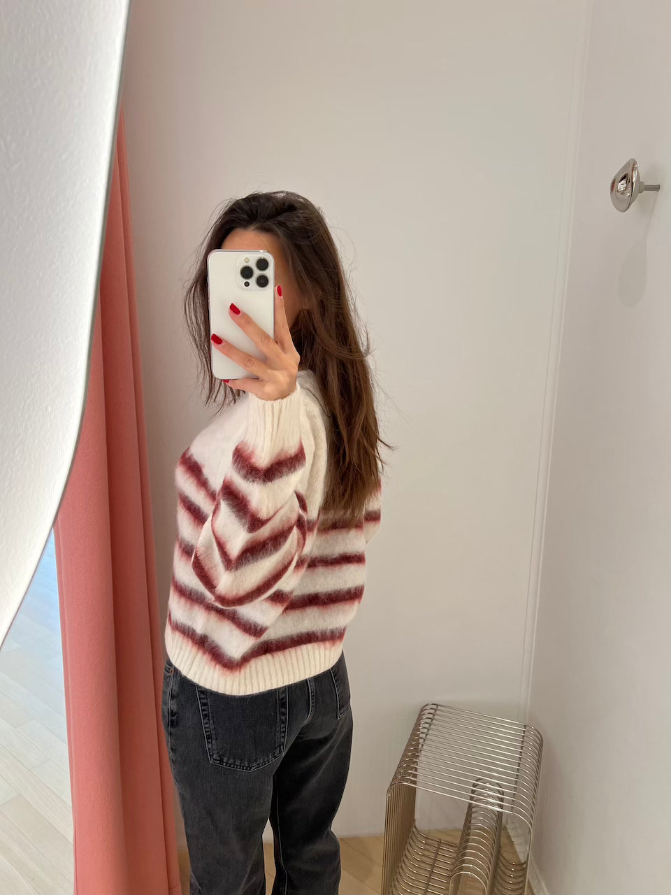 Verona Brushed Jacket cream/burgundy stripe