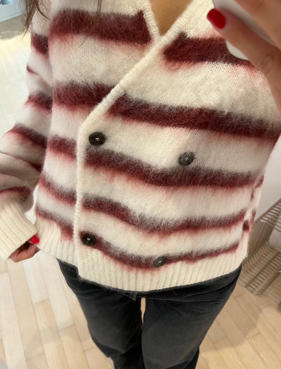 Verona Brushed Jacket cream/burgundy stripe