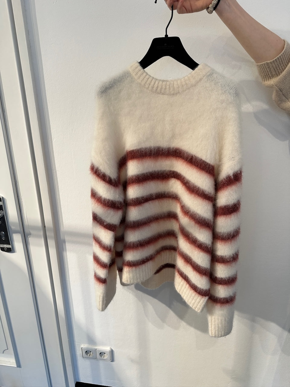 Verona Brushed Stripe Sweater cream/burgundy stripe