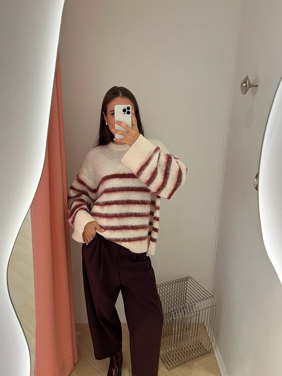 Verona Brushed Stripe Sweater cream/burgundy stripe