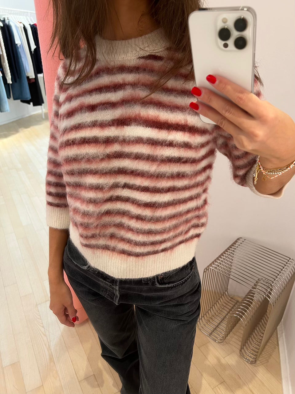 Verona Brushed Tee cream/burgundy stripe