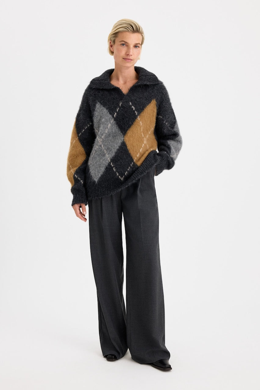 Alpaca Check Sweater grey melange