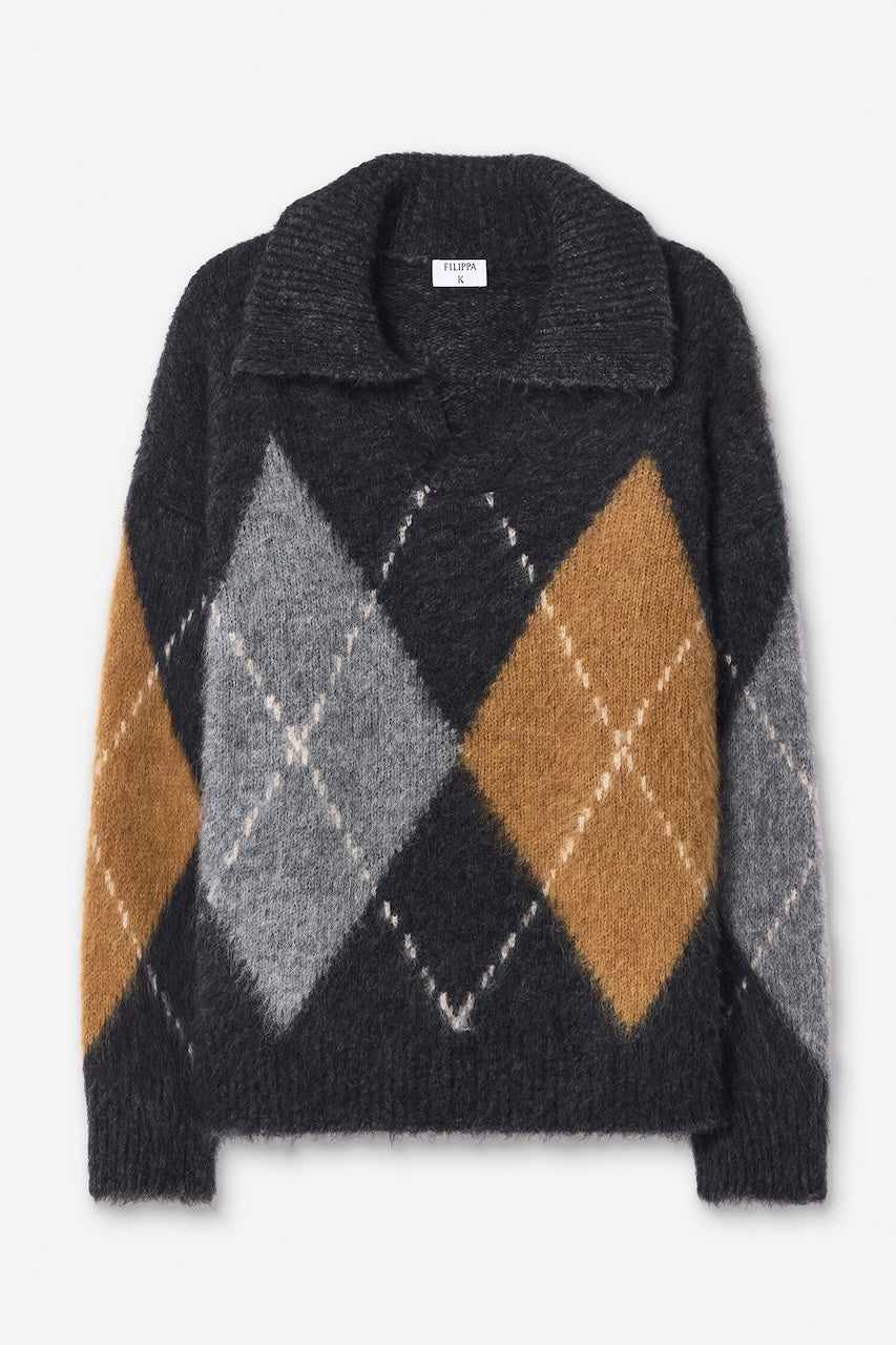 Alpaca Check Sweater grey melange