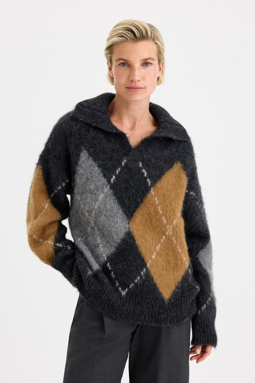 Alpaca Check Sweater grey melange