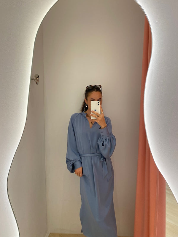 Belted Long Sleeve Dress air blue