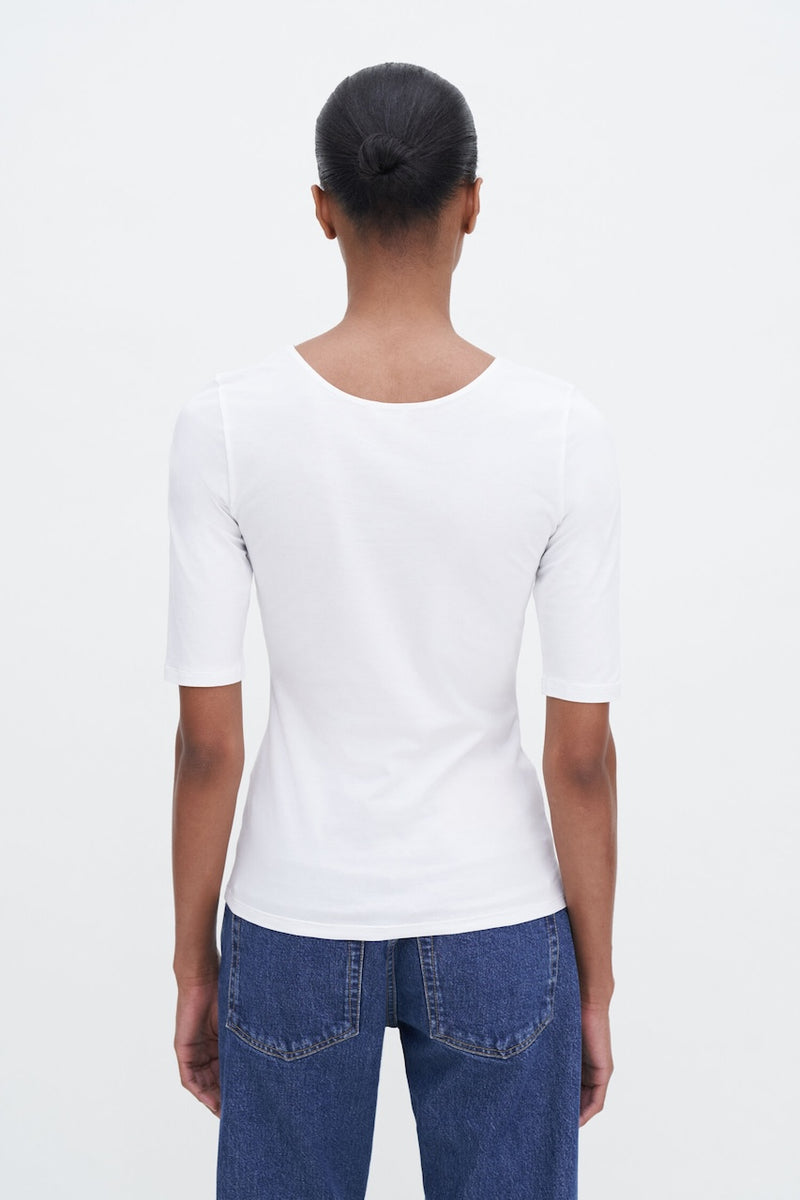 Cotton Stretch Scoop Neck Top white