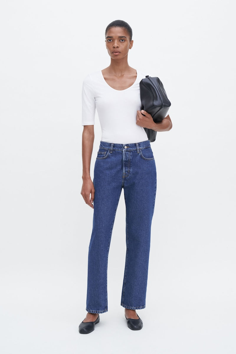 Cotton Stretch Scoop Neck Top white