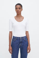 Cotton Stretch Scoop Neck Top white