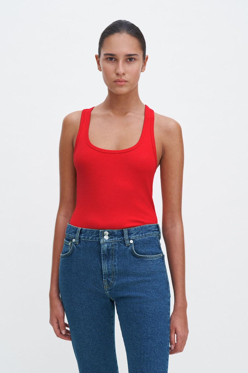 Fine Rib Scoop Tank red