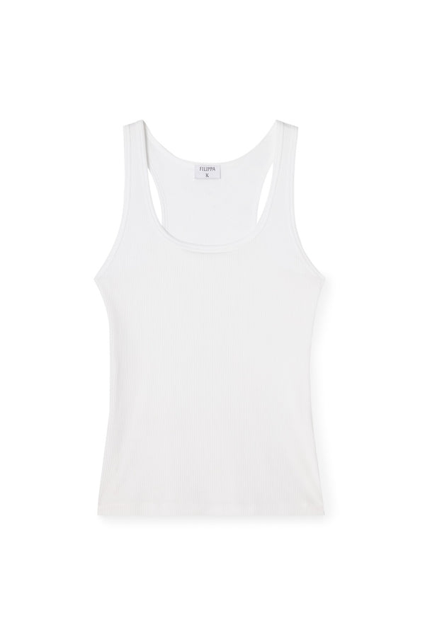 Fine Rib Scoop Tank white