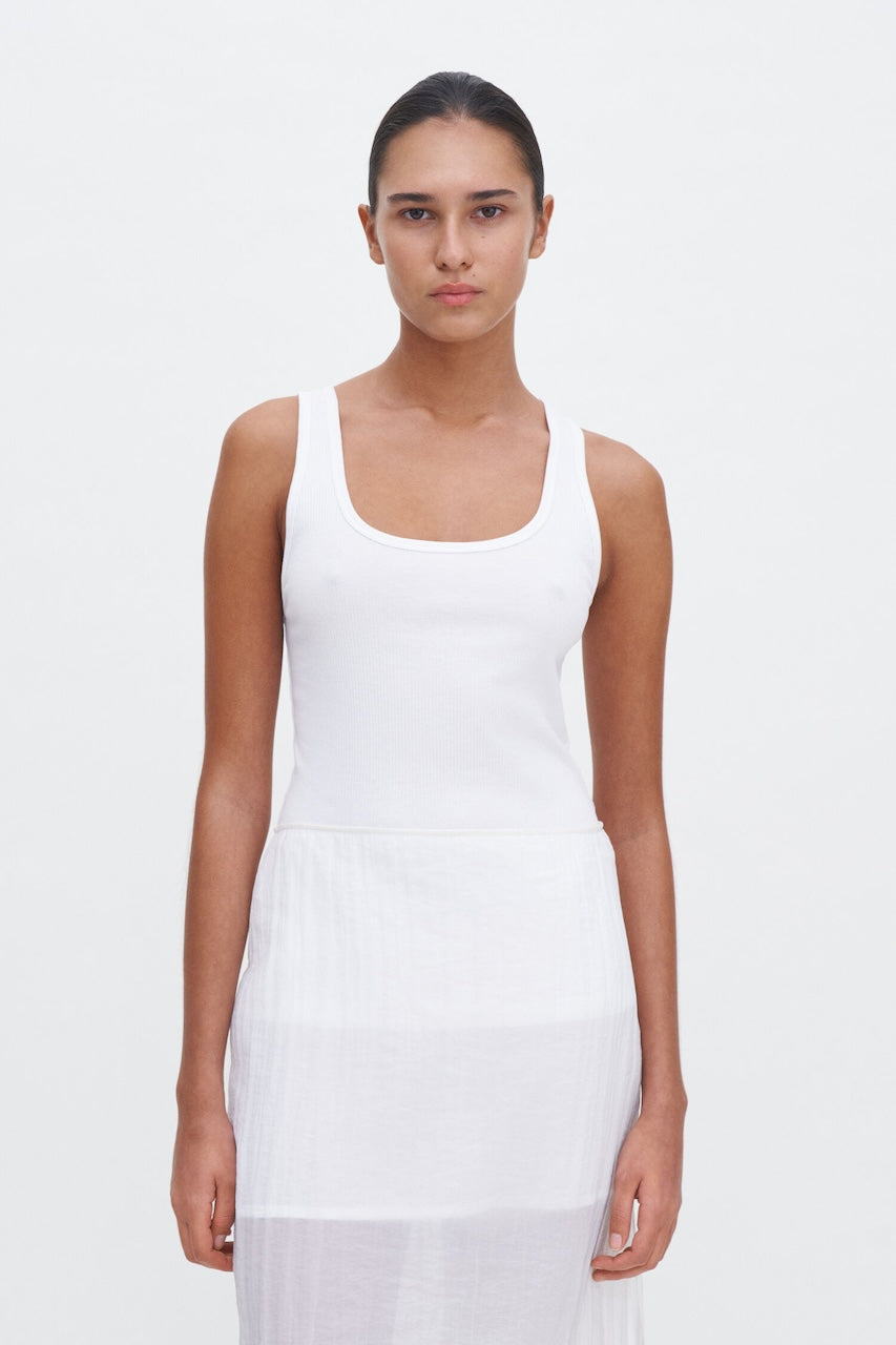 Fine Rib Scoop Tank white