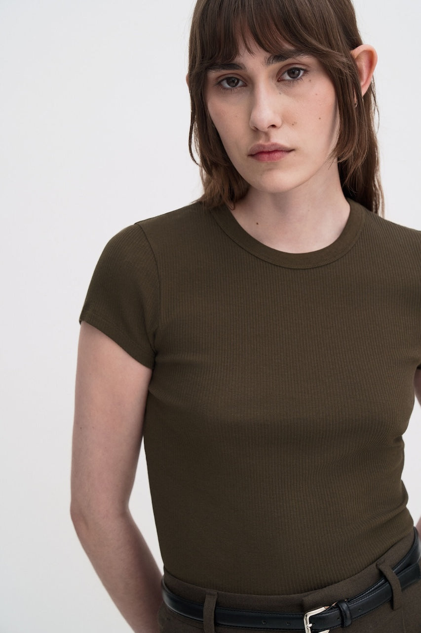 Fine Rib Tee dark khaki green