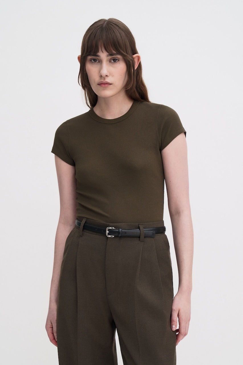 Fine Rib Tee dark khaki green