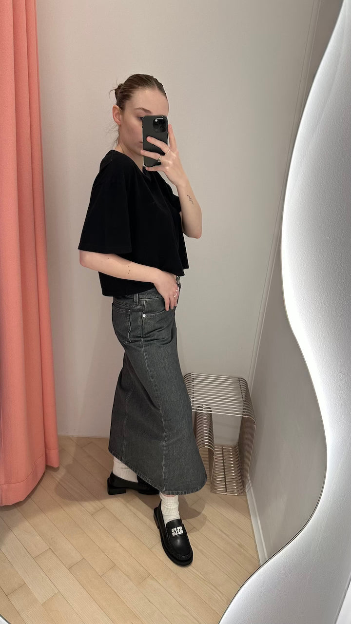 Long Slit Denim Skirt mid grey wash