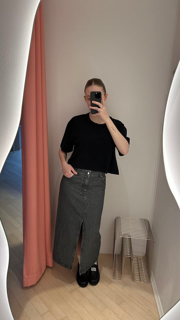Long Slit Denim Skirt mid grey wash