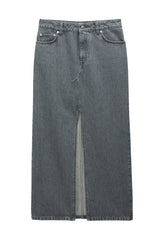Long Slit Denim Skirt mid grey wash