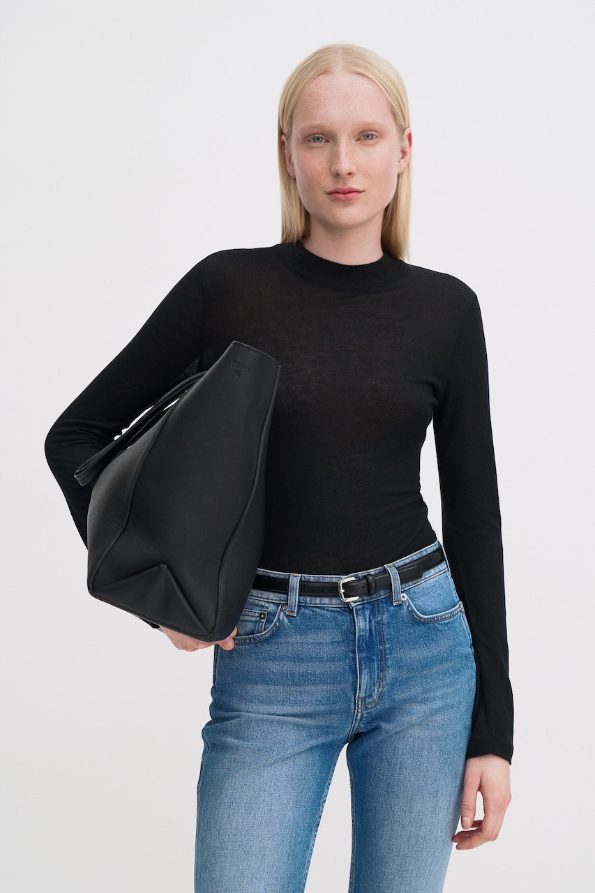 Lyocell Cashmere Mock Neck Top black