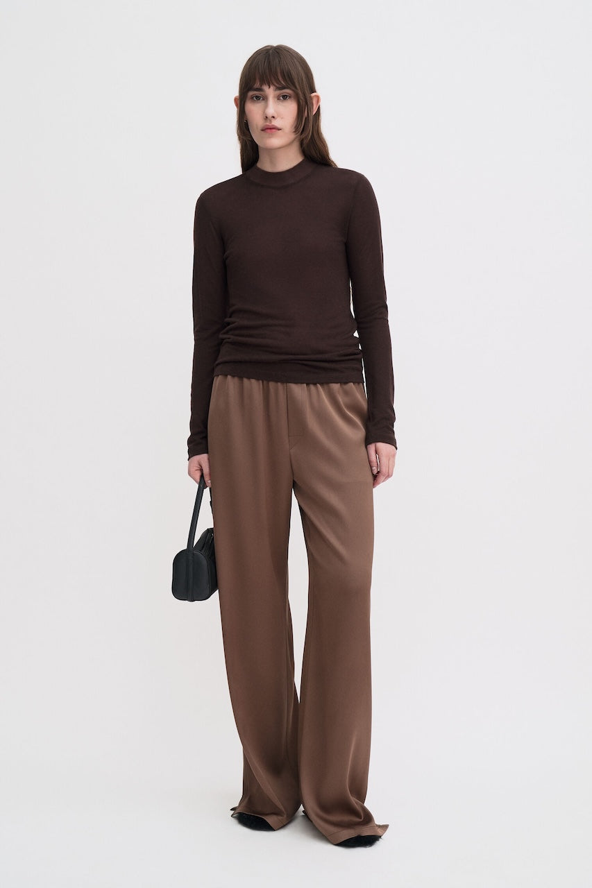 Lyocell Cashmere Mock Neck Top brown