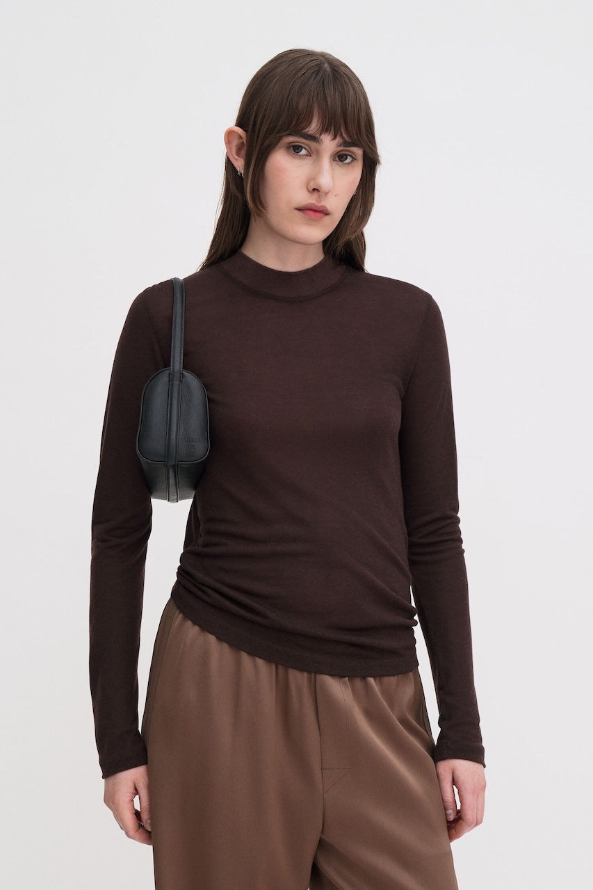 Lyocell Cashmere Mock Neck Top brown