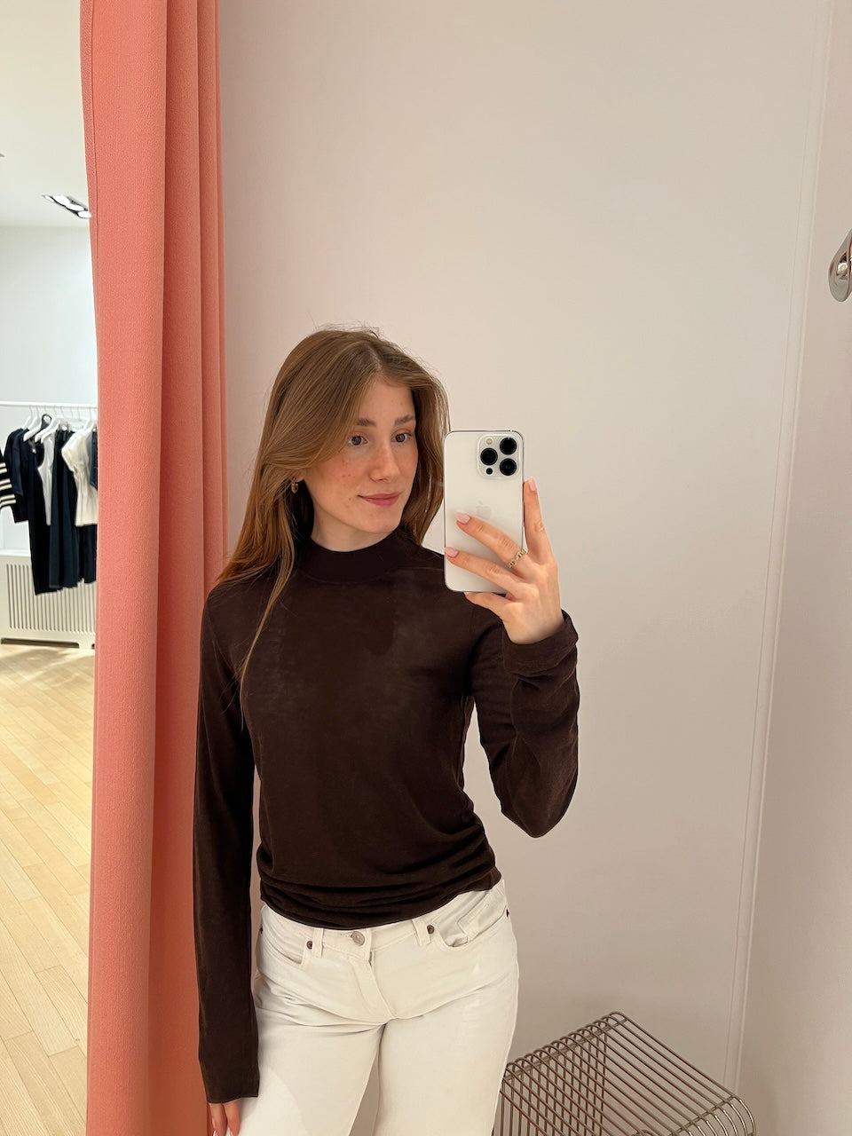 Lyocell Cashmere Mock Neck Top brown