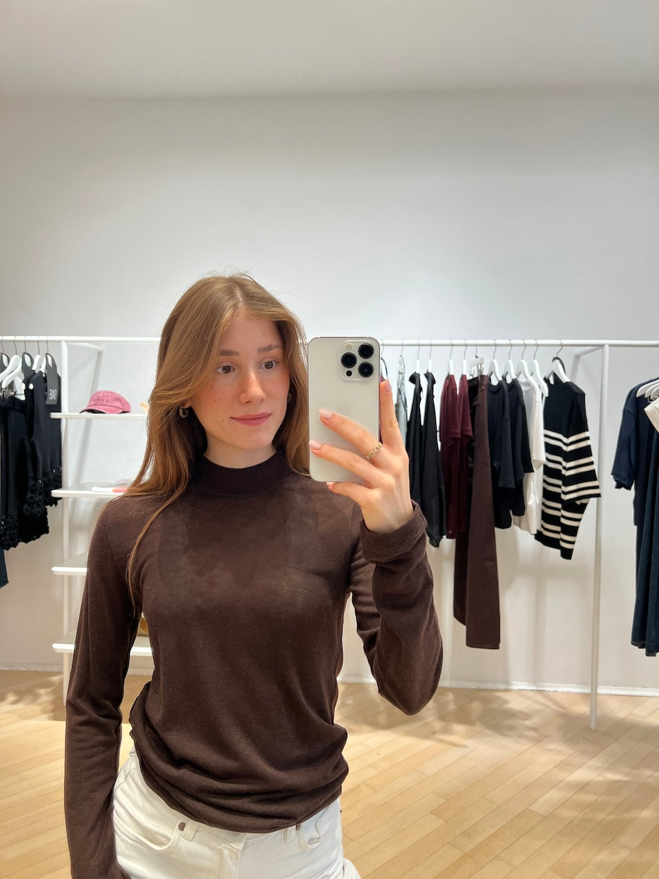 Lyocell Cashmere Mock Neck Top brown