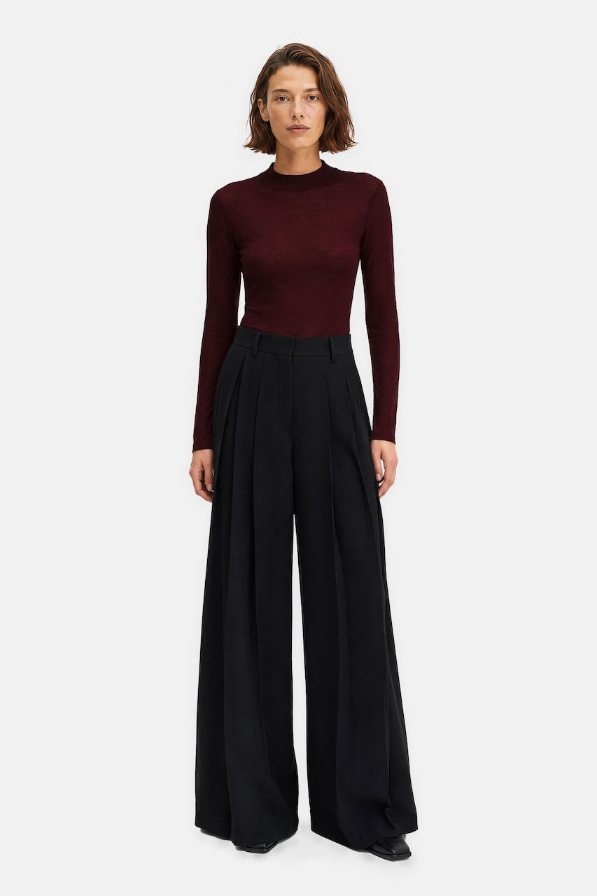 Lyocell Cashmere Mock Neck Top dark burgundy