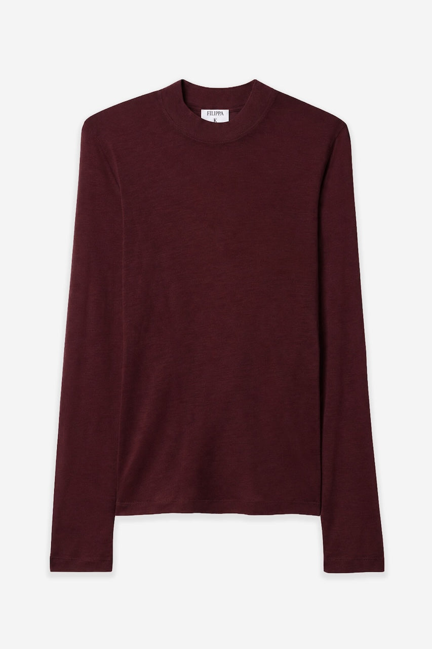 Lyocell Cashmere Mock Neck Top dark burgundy