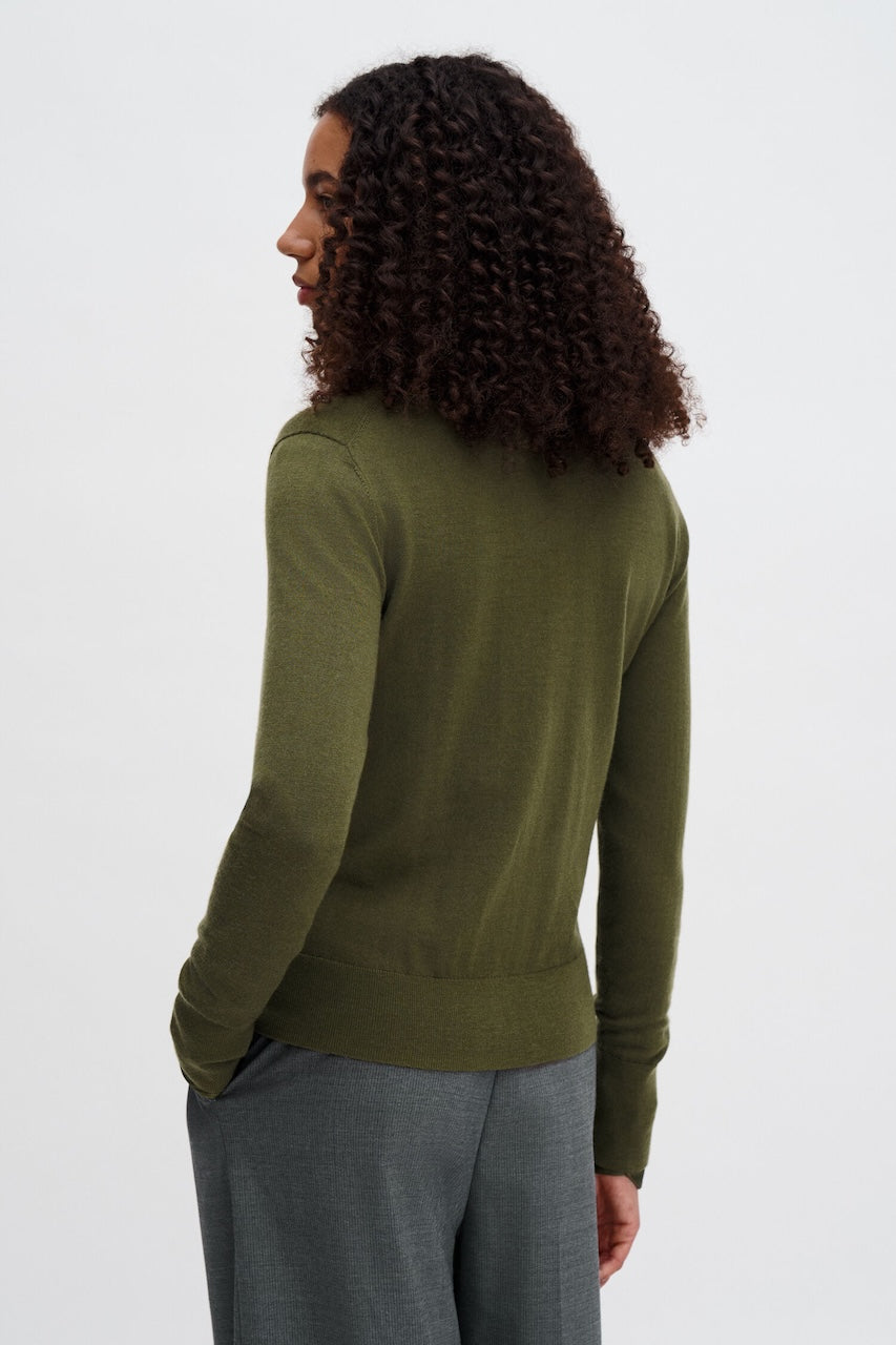 Merino Short Cardigan laurel green