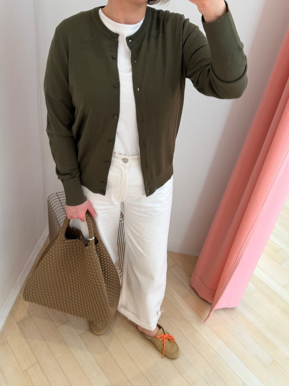 Merino Short Cardigan laurel green