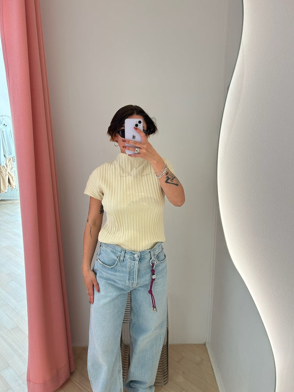 Rib Cap Sleeve Top wethered beige