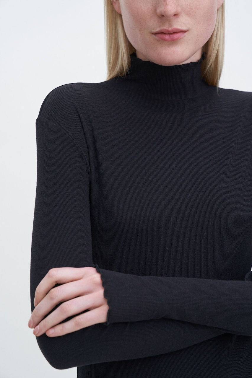 Rib Mock Neck Top black