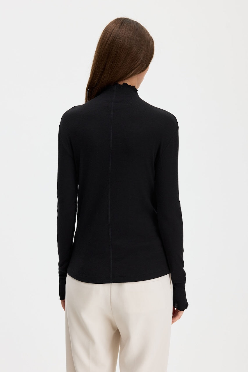 Rib Mock Neck Top black