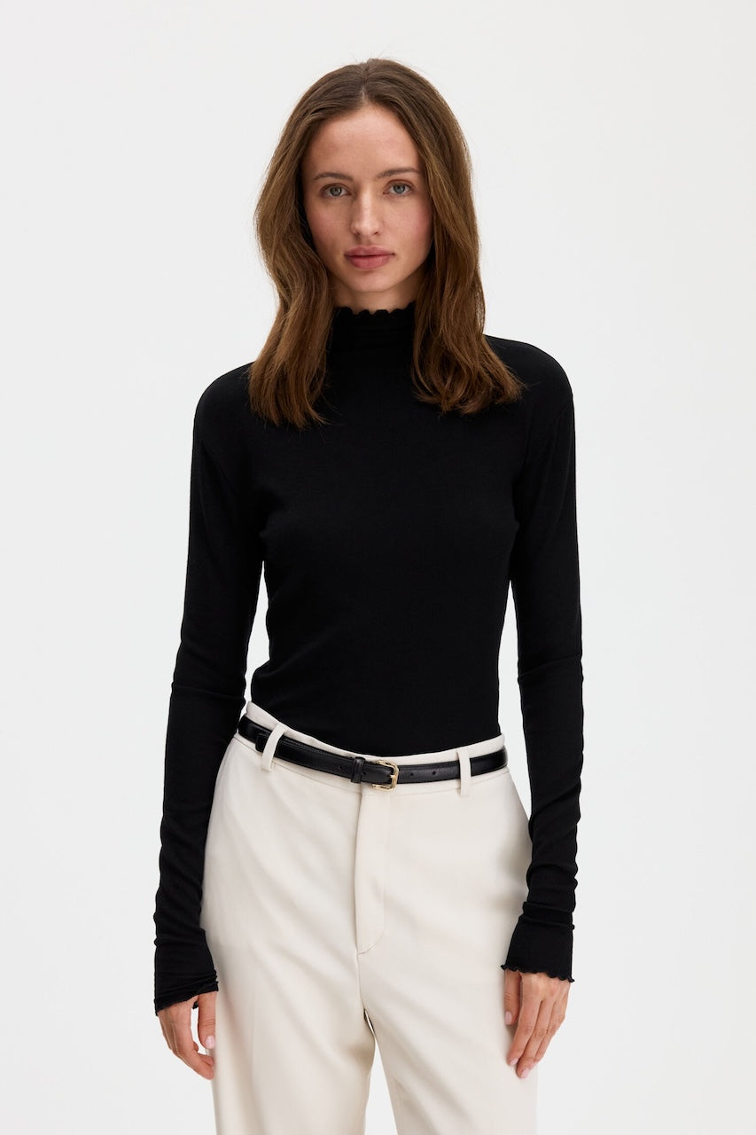 Rib Mock Neck Top black