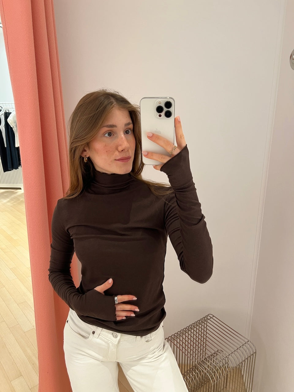 Rib Mock Neck Top dark chocolate