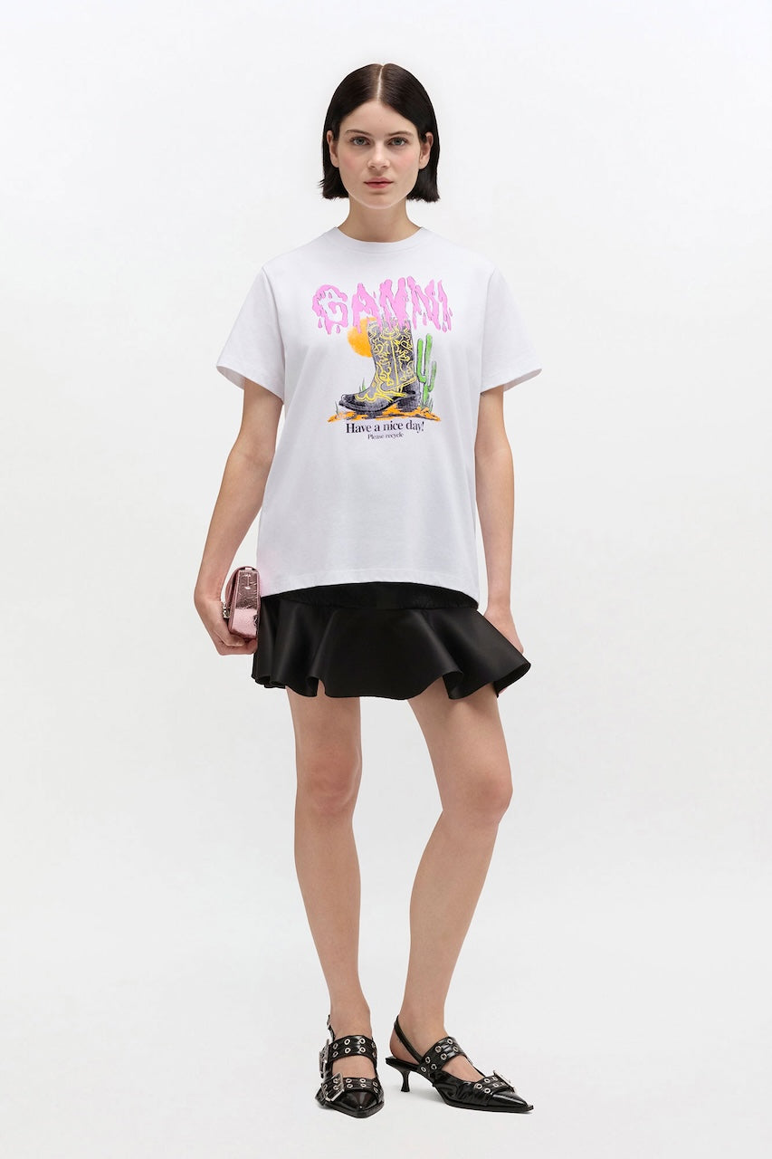 Basic Cotton Jersey T-shirt Boots Print bright white