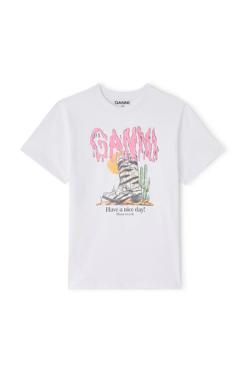 Basic Cotton Western Zebra Boot Tee bright white