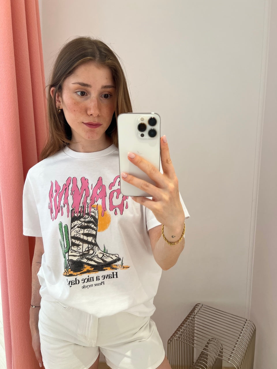 Basic Cotton Western Zebra Boot Tee bright white