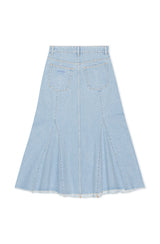 Bleach Denim Peplum Midi Skirt light blue stone